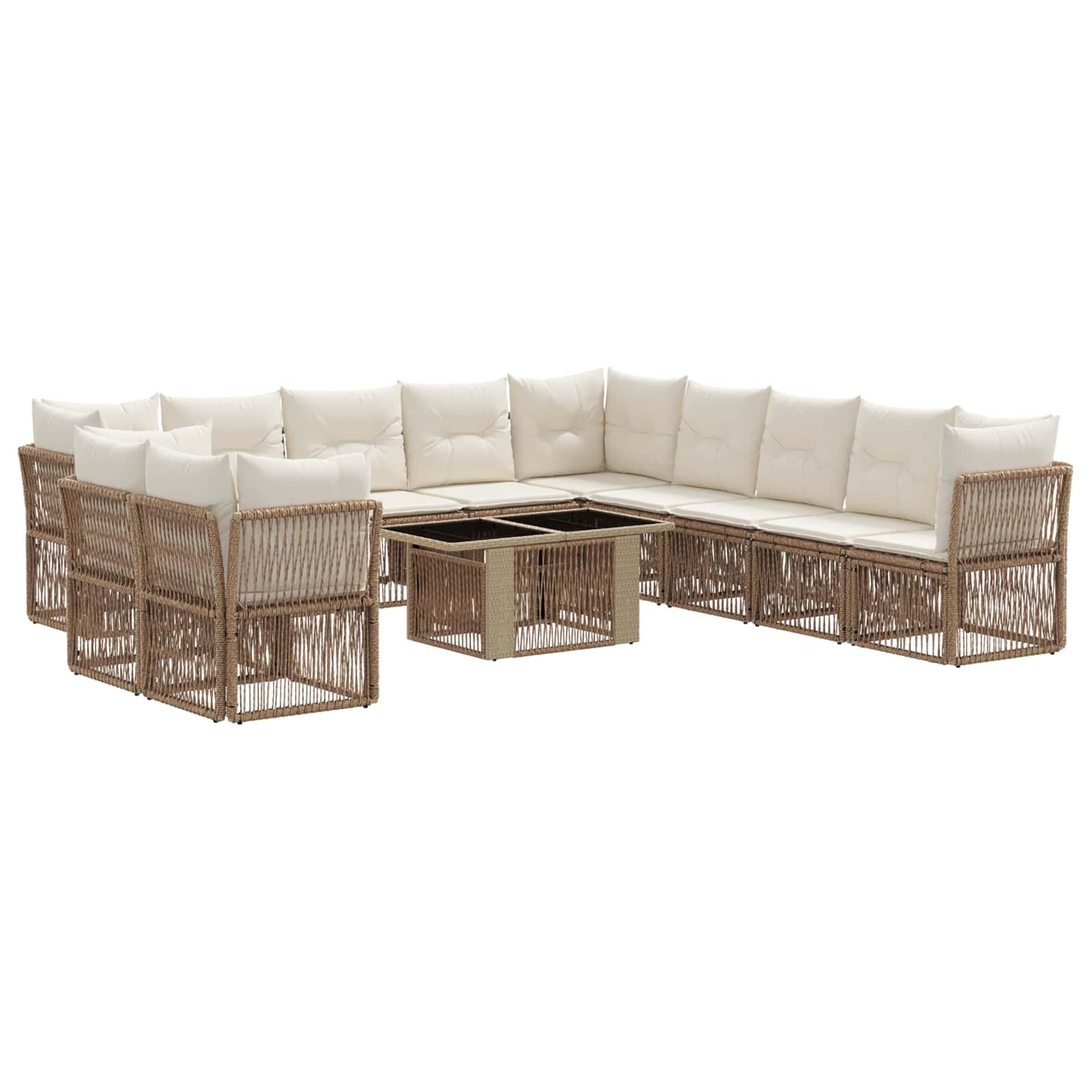 Havesofa sæt 12 dele i beige polyrattan med glasbord