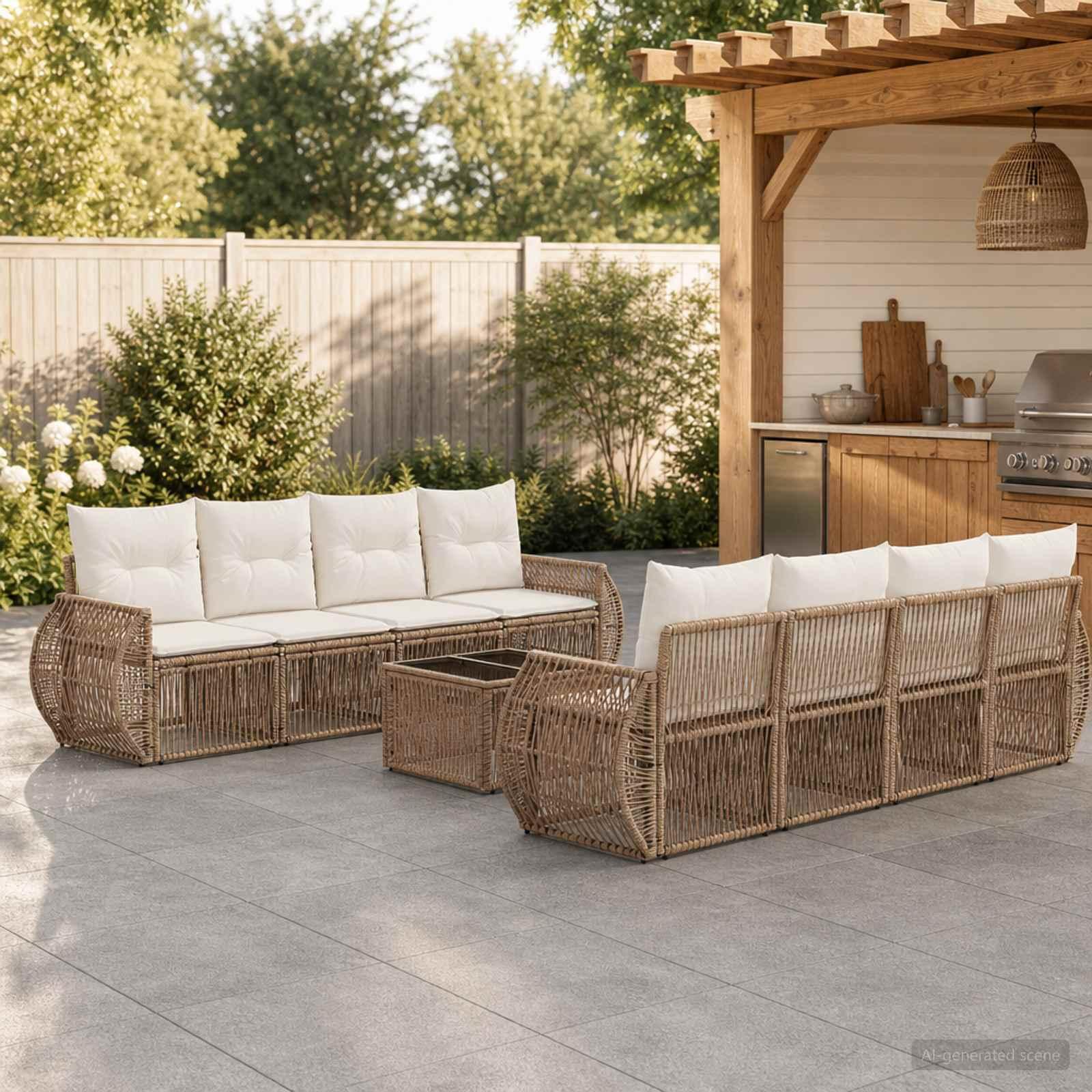 Havesofa sæt 9 stk. i beige polyrattan