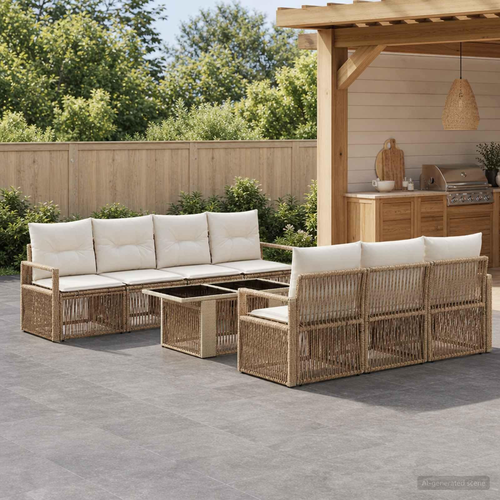 Havesofa sæt 8 stk. i beige og cremehvid polyrattan