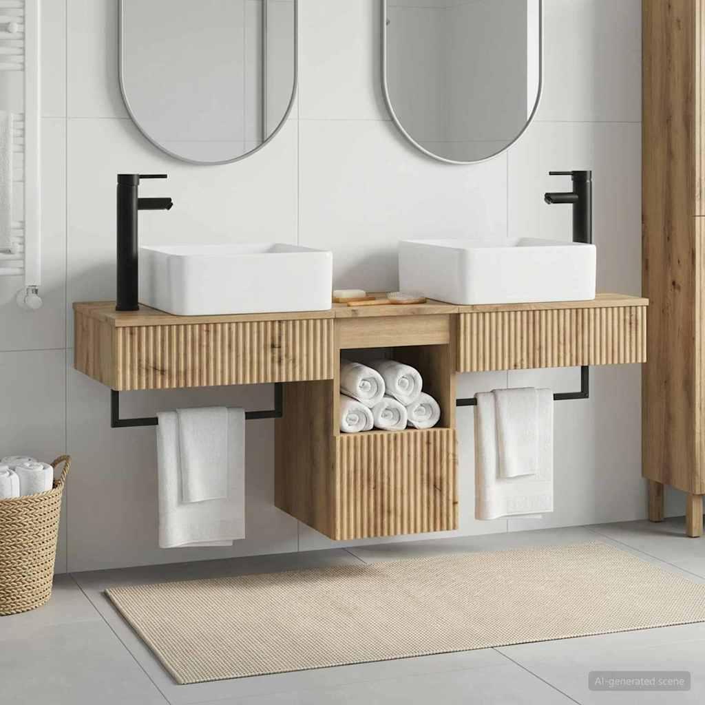 Badeværelsesskabsæt 3 stk. med dobbeltvask Artisan-eg 53 x 35 x 39 cm