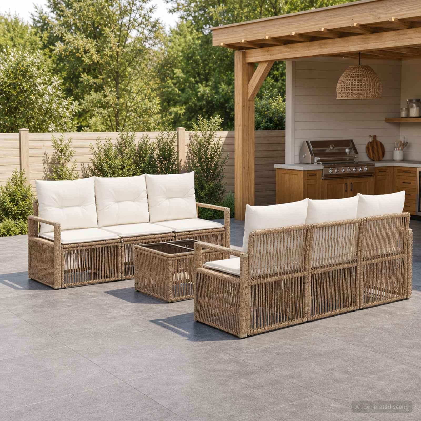 Havesofa sæt 7 stk. i beige polyrattan