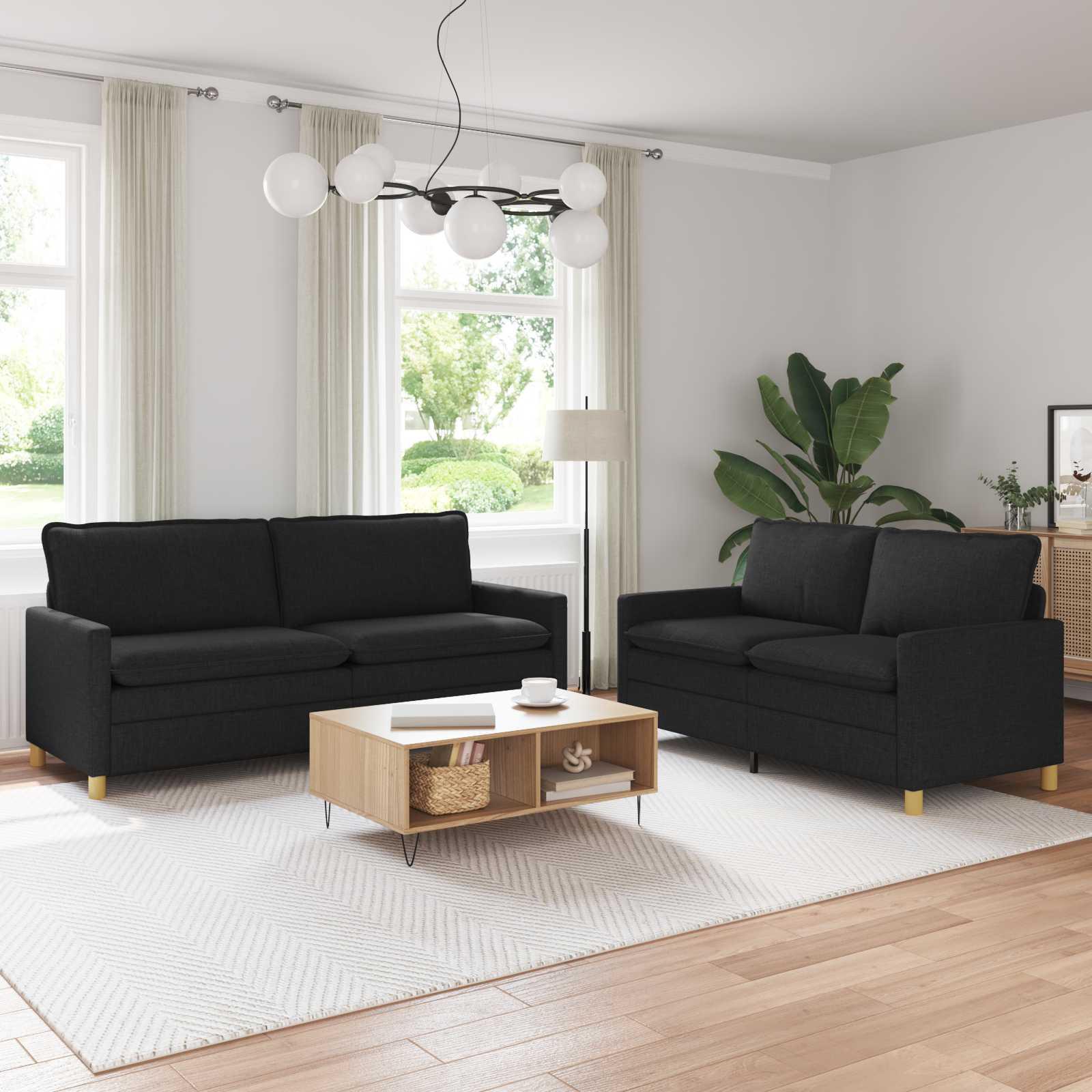 Sofasæt 2 stk. sort stof - 2- og 3-personers sofa