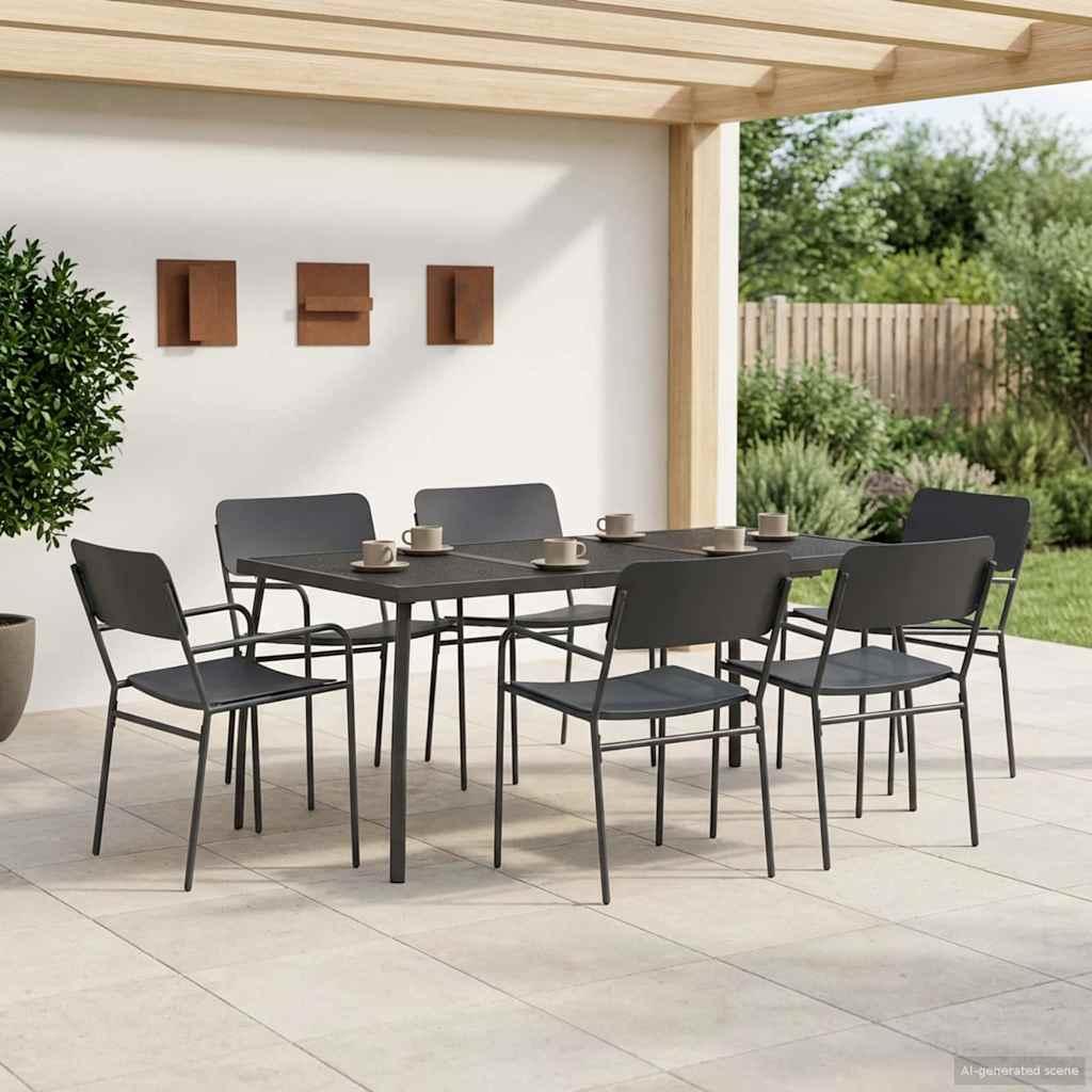 Spisestuesæt 7 stk. i antracit stål til have og terrasse
