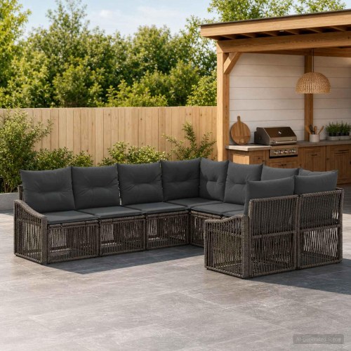 Havesofa sæt 8 dele med 8 siddepladser i grå polyrattan