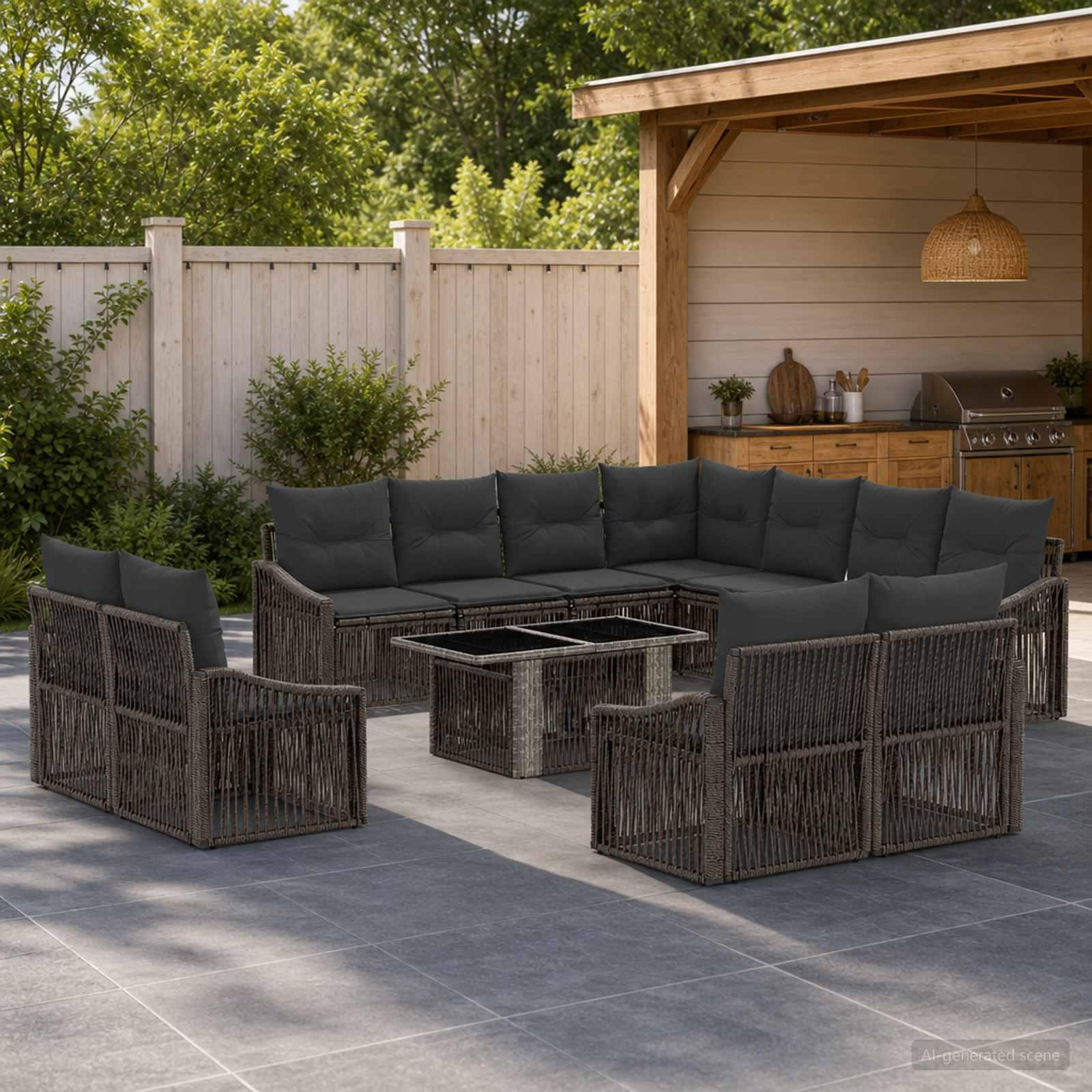 Havesofa-sæt i polyrattan 12 dele - grå/mørkegrå