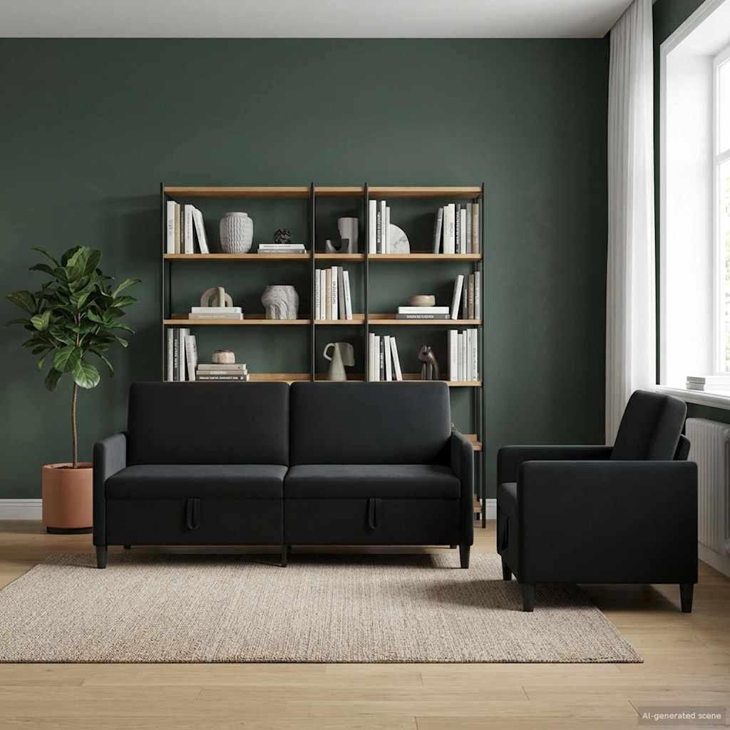 Sofasæt med opbevaring 2 stk. sort polyester