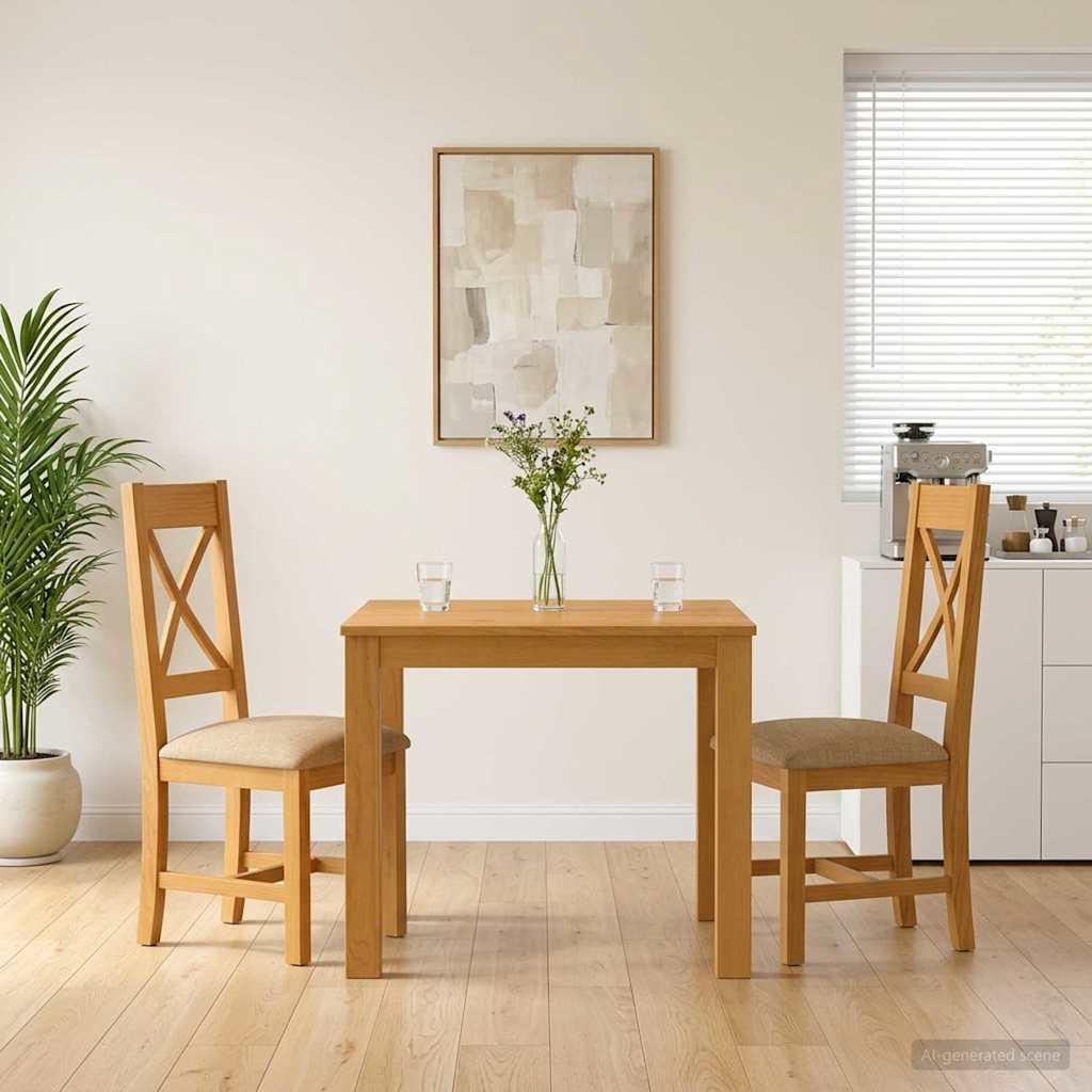 Spisestuesæt 3 stk. i massivt egetræ med 2 stole - beige