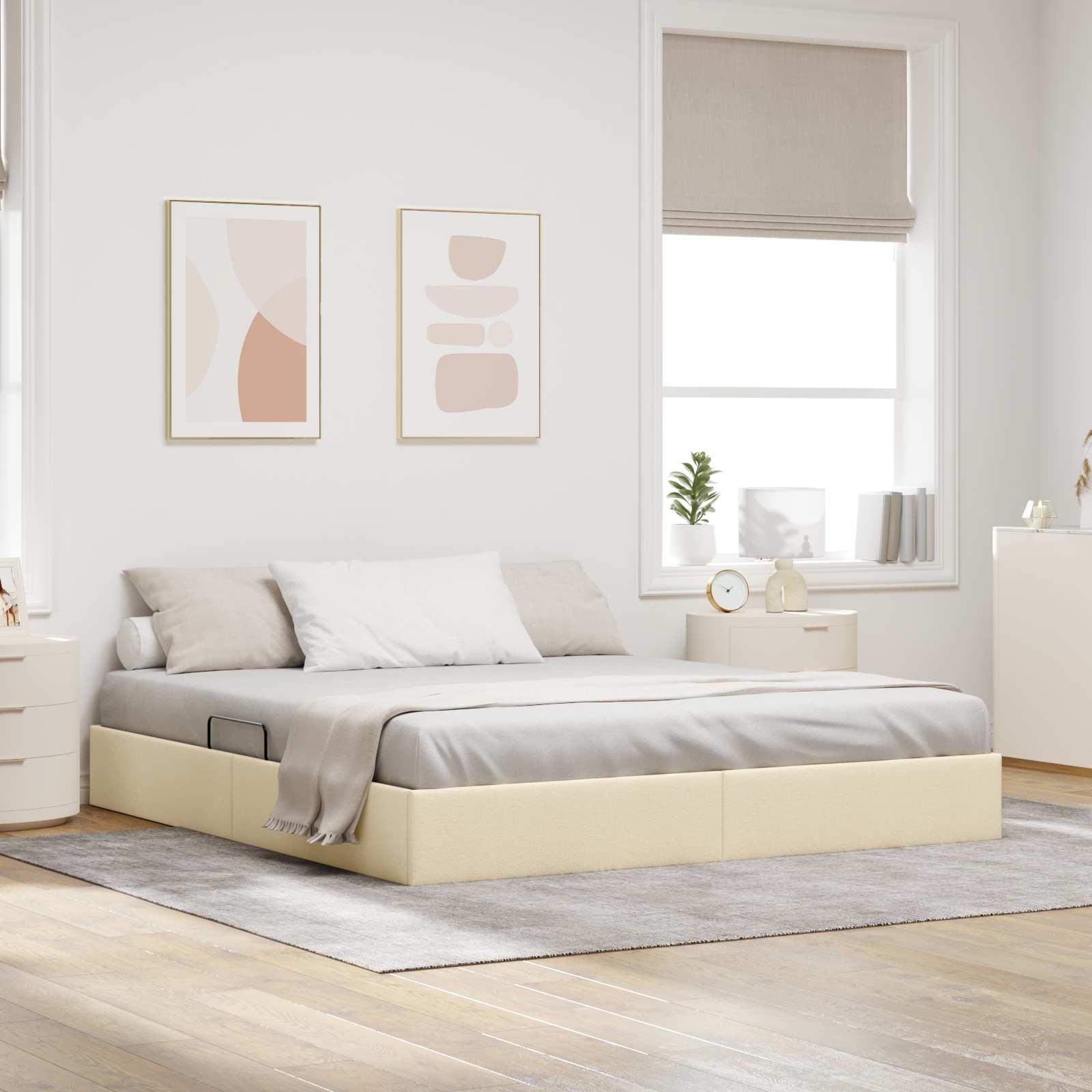 Ottoman sengestel med opbevaring 160 x 200 cm i creme stof