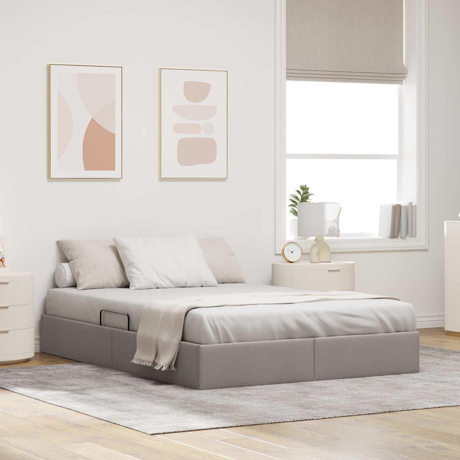 Ottoman sengestel med opbevaring 140 x 200 cm i stof - gråbrun