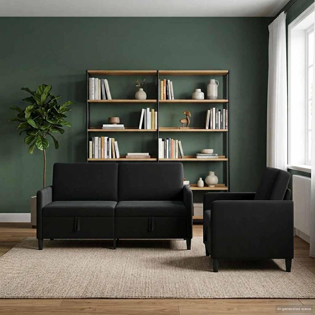Sofasæt med opbevaring 2 dele i sort polyester