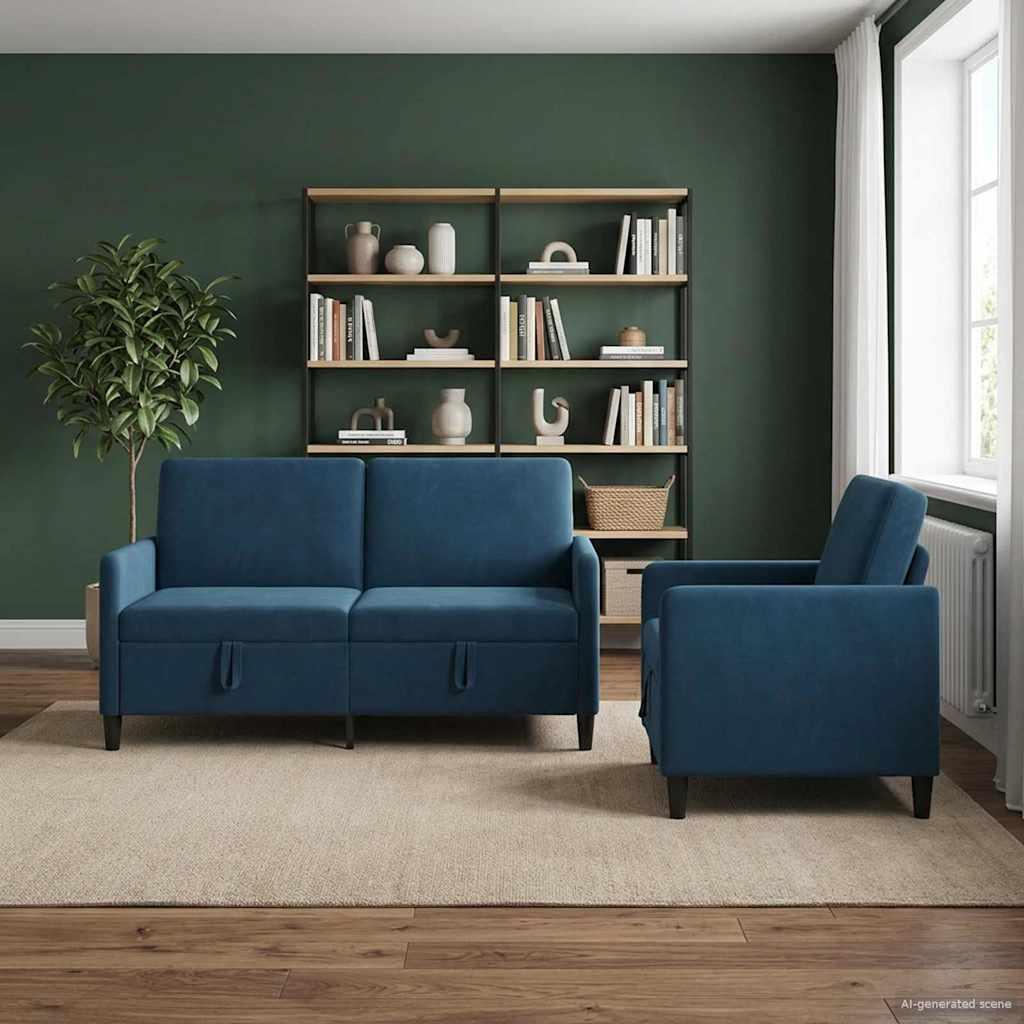 Sofasæt med opbevaring 2 dele i blå polyester