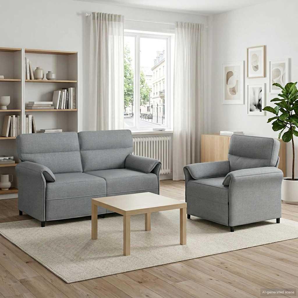 Sofasæt 2 stk. i lysegrå stof - 2- og 1-personers sofa