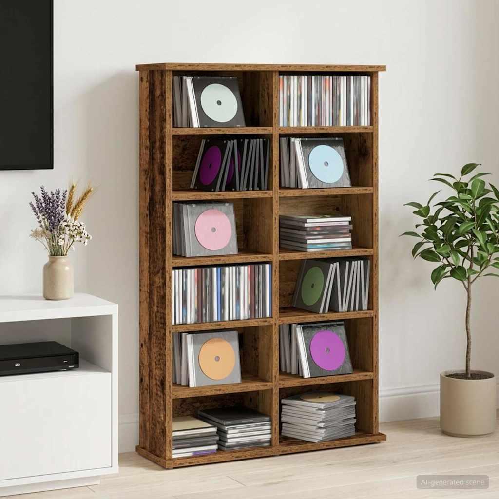 CD skab i gammelt træ 60 x 17 x 92 cm med 10 hylder