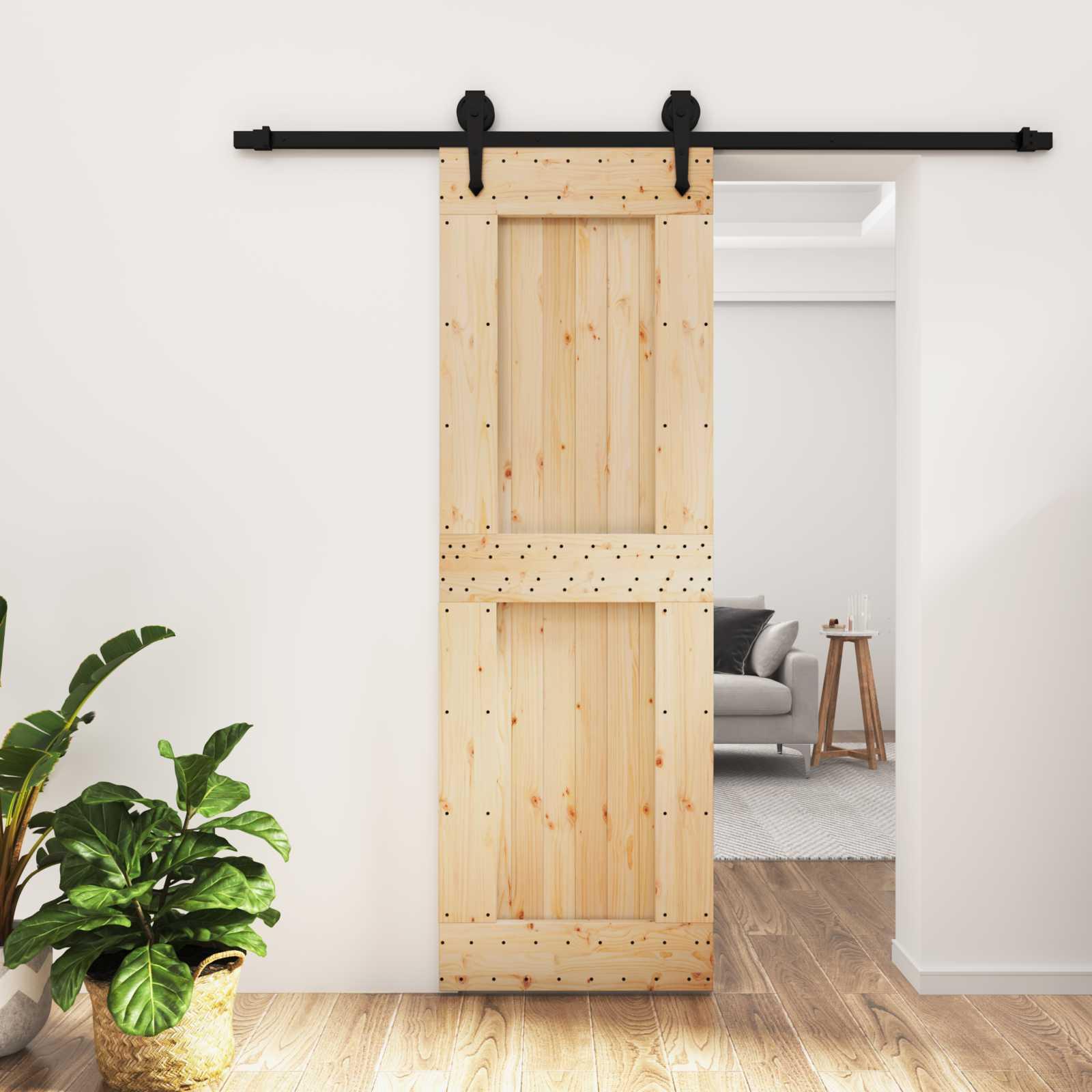 vidaXL Skydedør Naturfarvet og sort 70 x 210 cm Massivt Fyrretræ