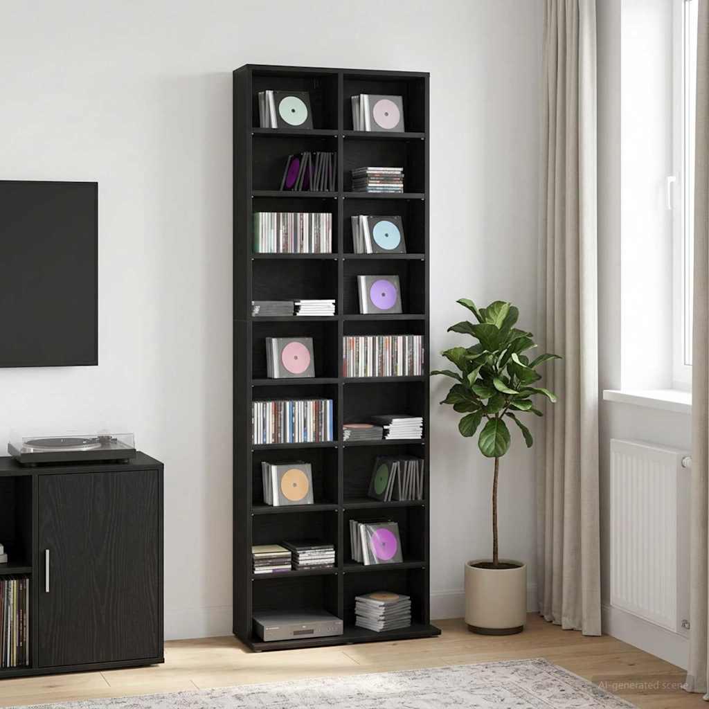 CD skab i sort eg 65 x 23,5 x 175 cm med 16 hylder