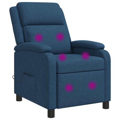 Massage lænestol med recliner og USB-massage - blå stof