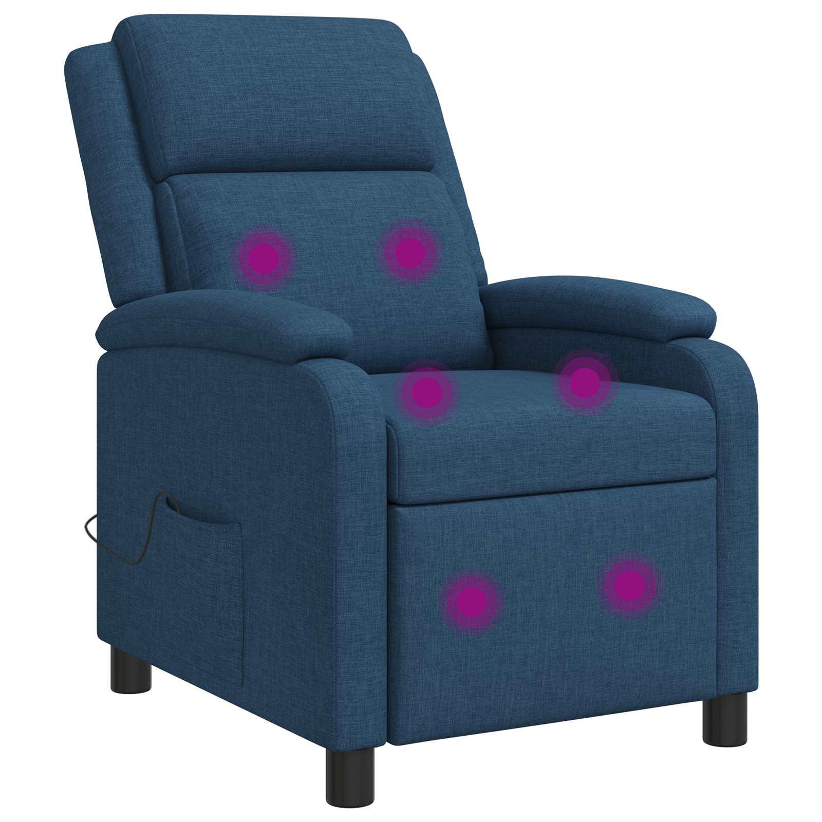 Massage lænestol med recliner og USB-massage - blå stof