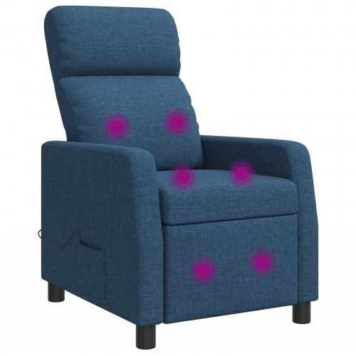 Massage lænestol i blå stof med recliner og 6 massagepunkter