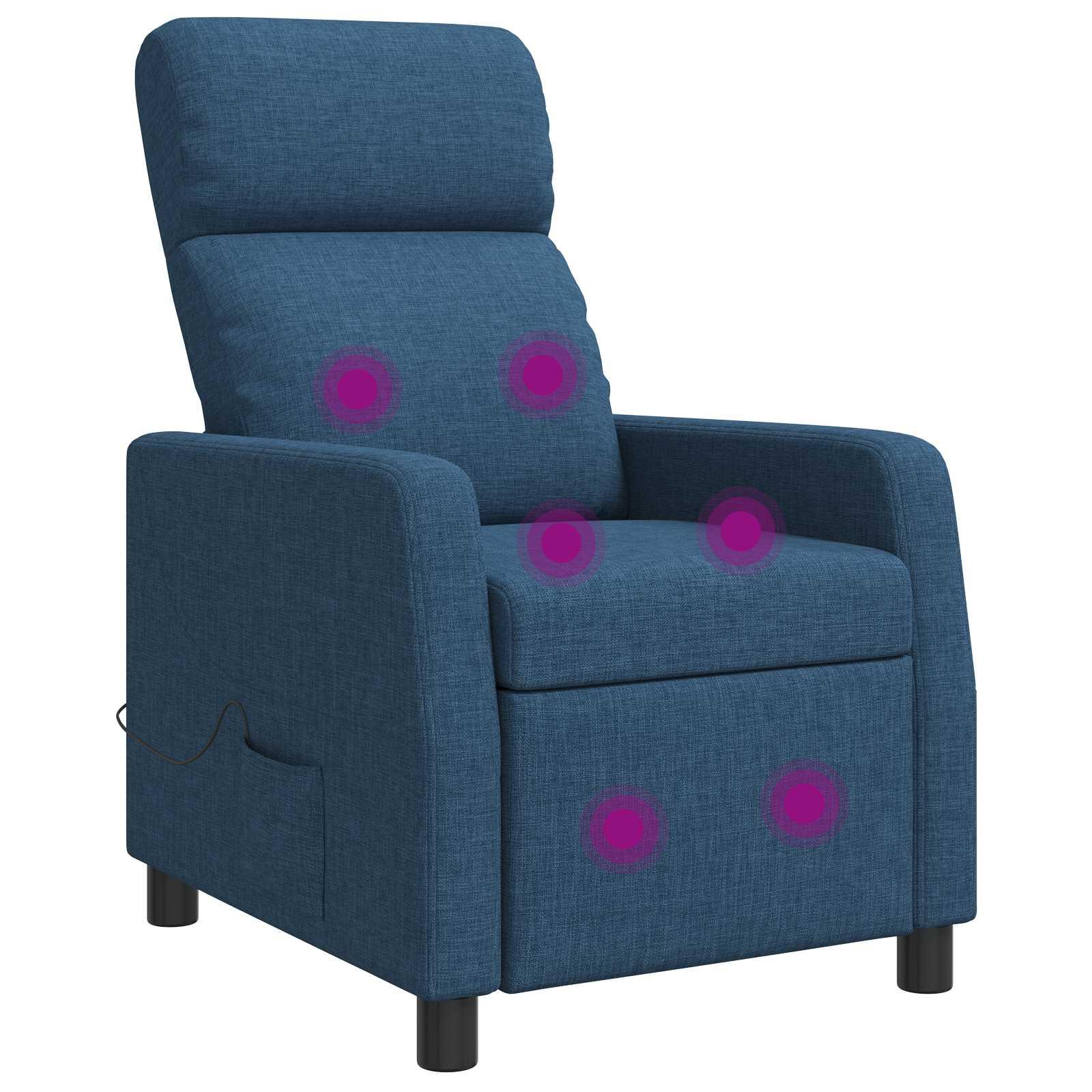Massage lænestol i blå stof med recliner og 6 massagepunkter