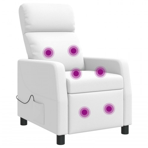 Massage lænestol i hvidt kunstlæder med recliner og 6 massagepunkter