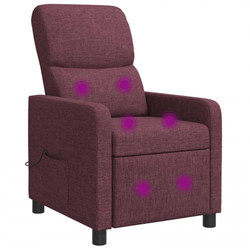 Recliner lænestol i lilla stof med massage og fjernbetjening