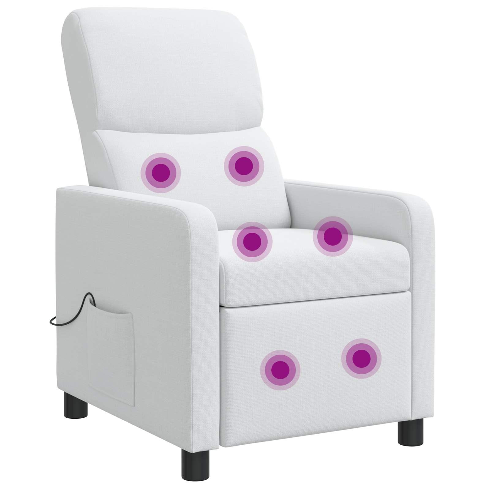 Recliner lænestol i hvidt stof med massagefunktion