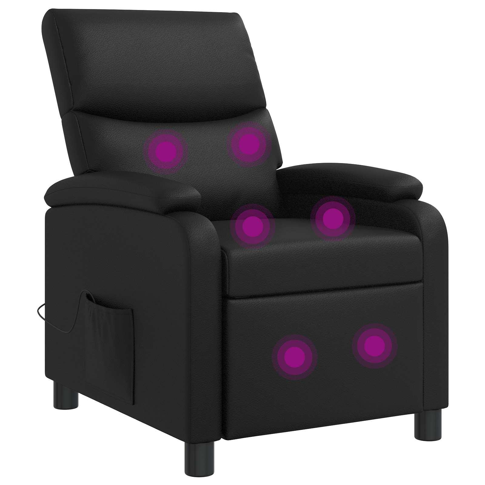 Massage lænestol i sort kunstlæder med recliner og 6 massagepunkter