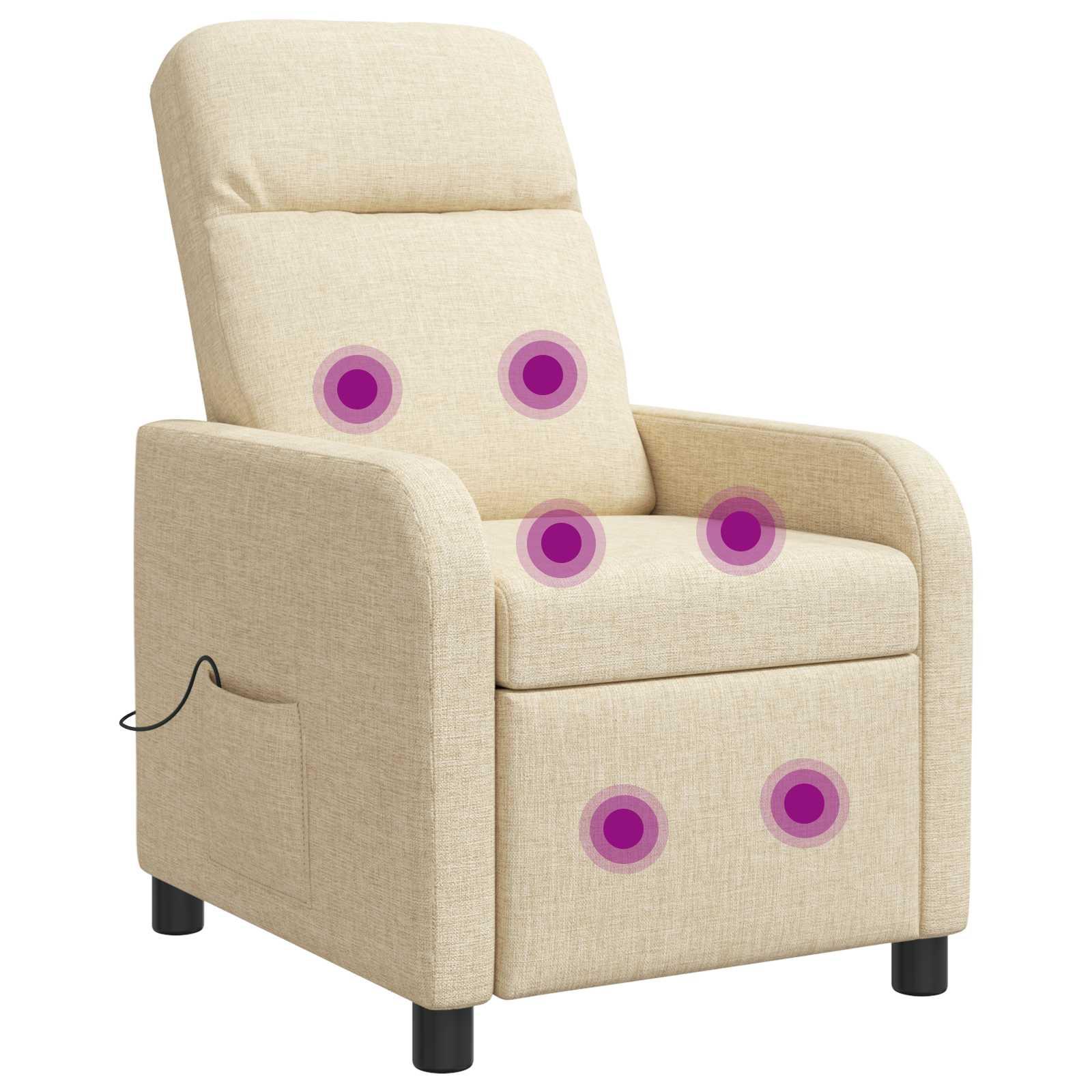 Massage lænestol med recliner og 6 massagepunkter - cremefarvet stof