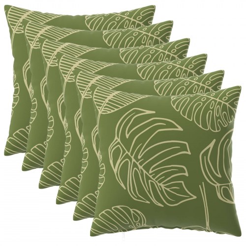 Pudebetræk HEERLEN 6 stk med bladdesign 40 x 40 cm i polyester