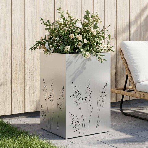 Blomsterkrukke i galvaniseret stål 50 x 50 x 75 cm sølv