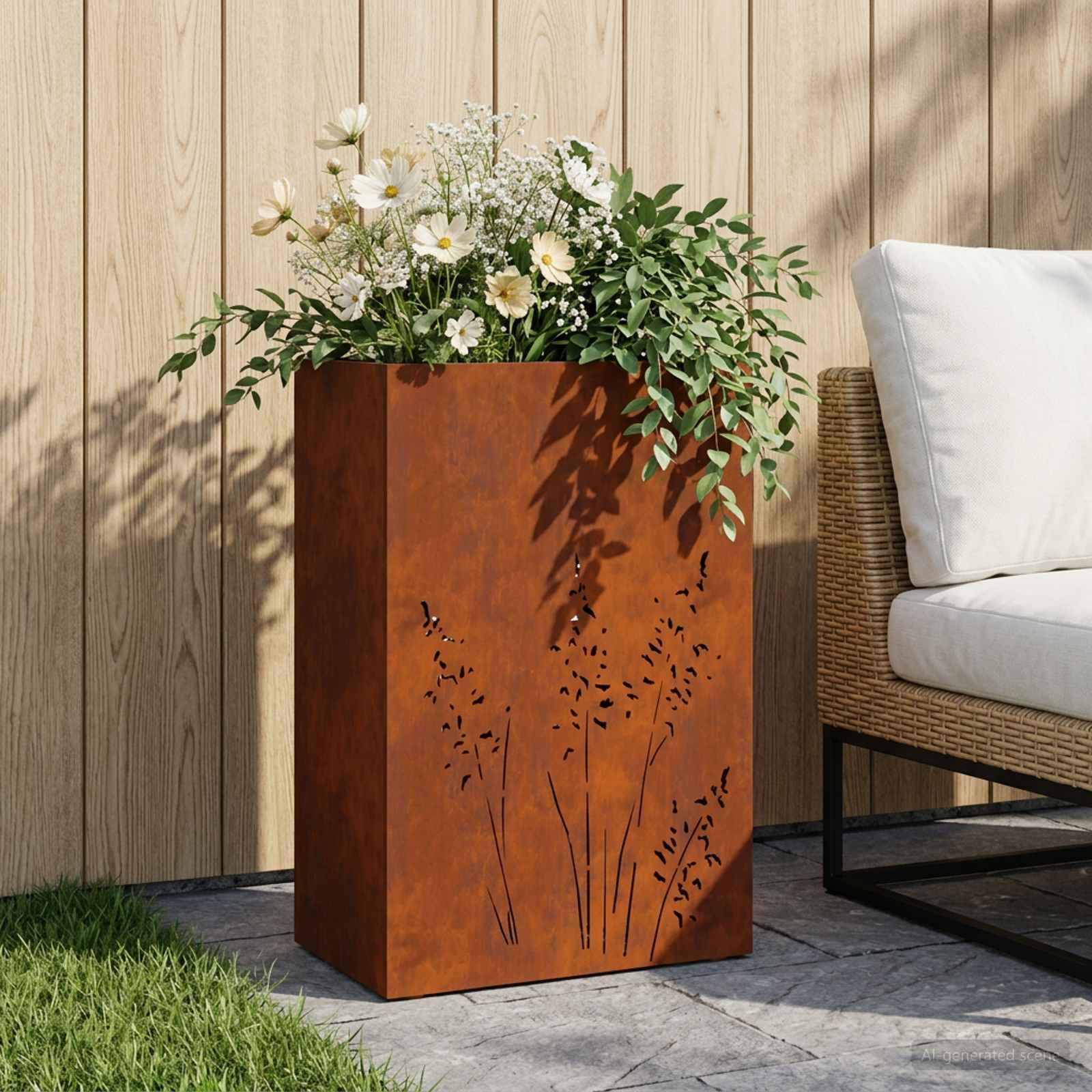 Rektangulær blomsterkrukke i cortenstål 50 x 30 x 75 cm