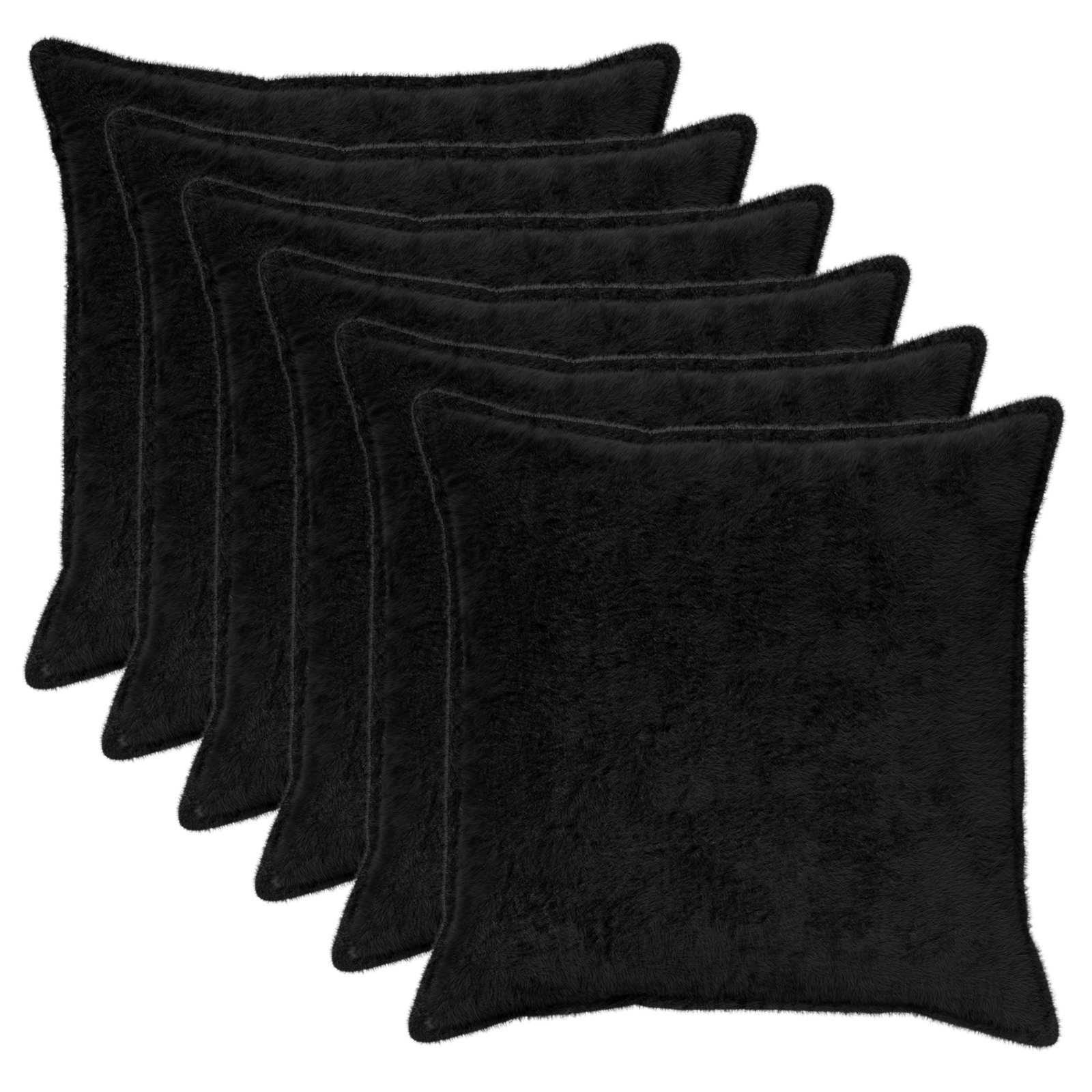 Pudebetræk 6 stk. HOUTEN sort 80 x 80 cm i faux kaninpels