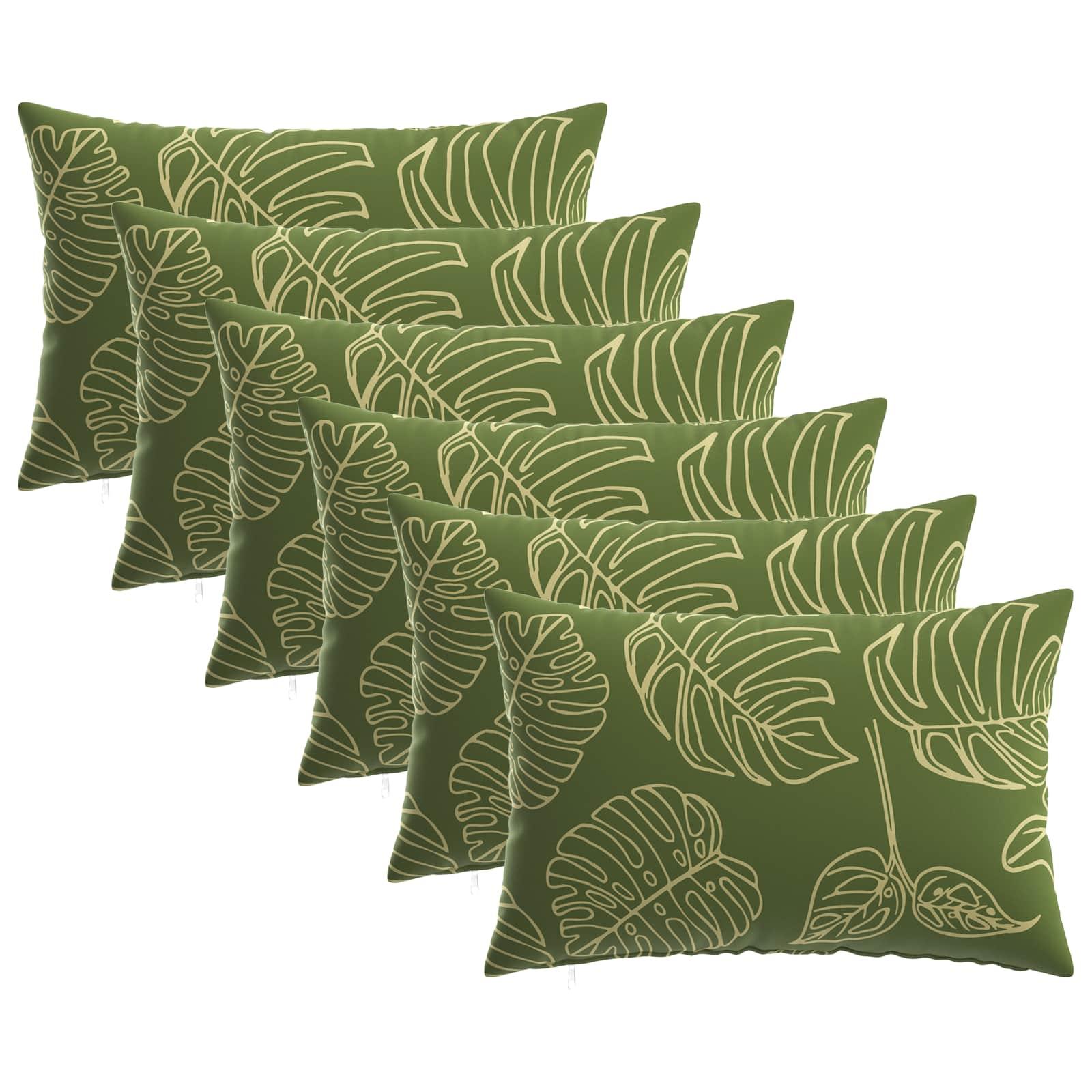 Pudebetræk 6 stk HEERLEN med bladdesign 40 x 60 cm grøn polyester