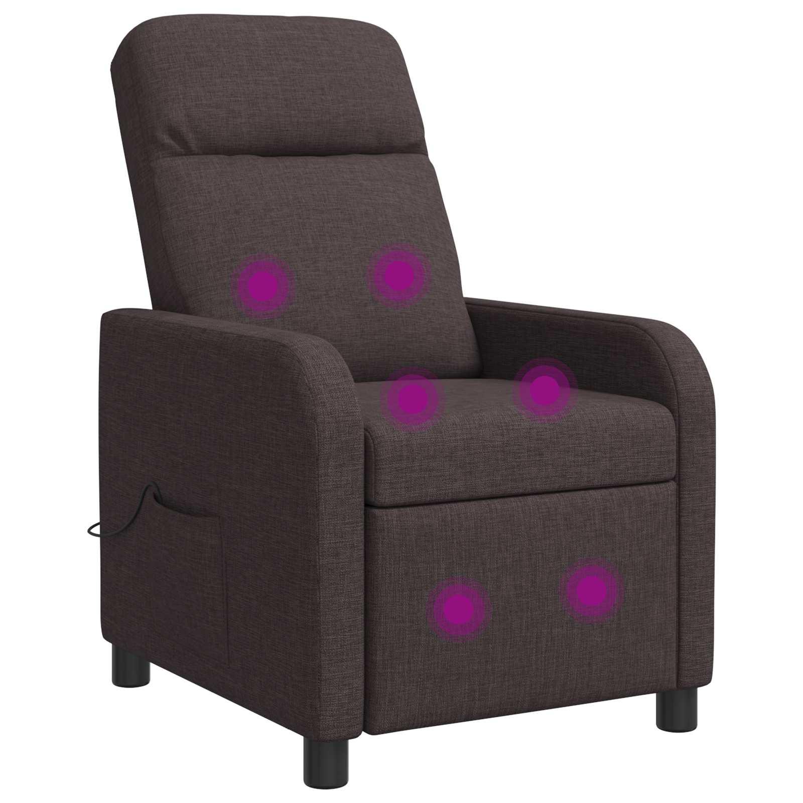 Massage lænestol mørk brun stof med reclinerfunktion