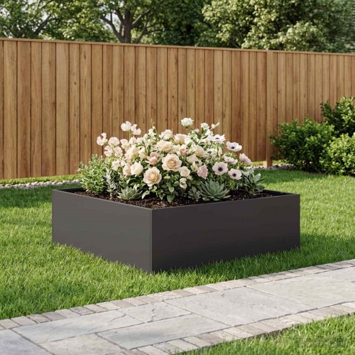 Have blomsterkrukke sort 100 x 100 x 30 cm i koldvalset stål