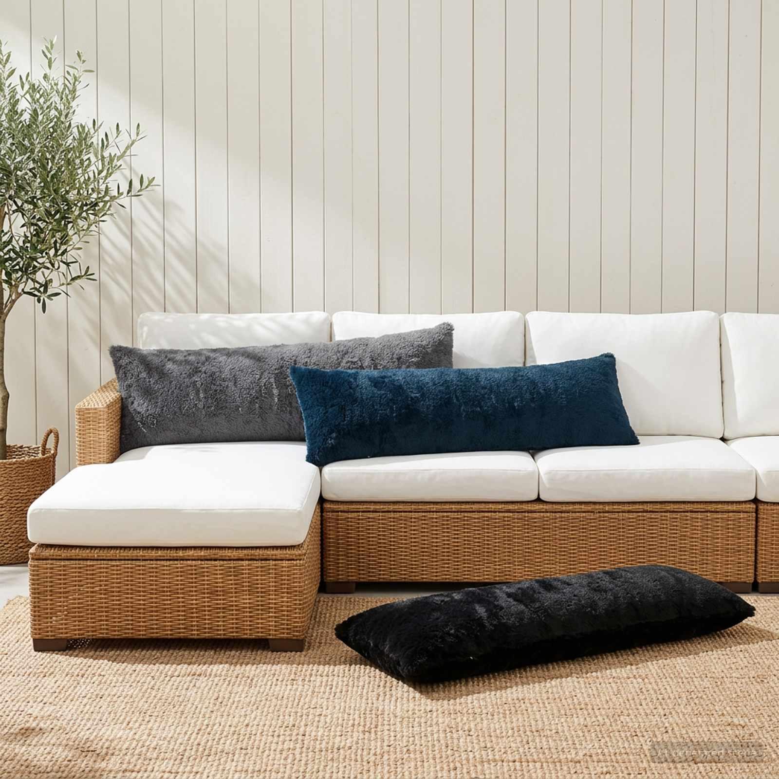 Pudebetræk 2 stk. HEERLEN mørkegrå 40 x 145 cm i faux kaninpels