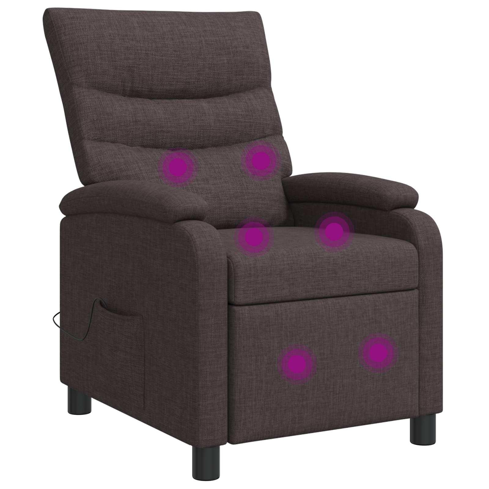 Massage lænestol med recliner og 6 massagepunkter - mørk brun stof