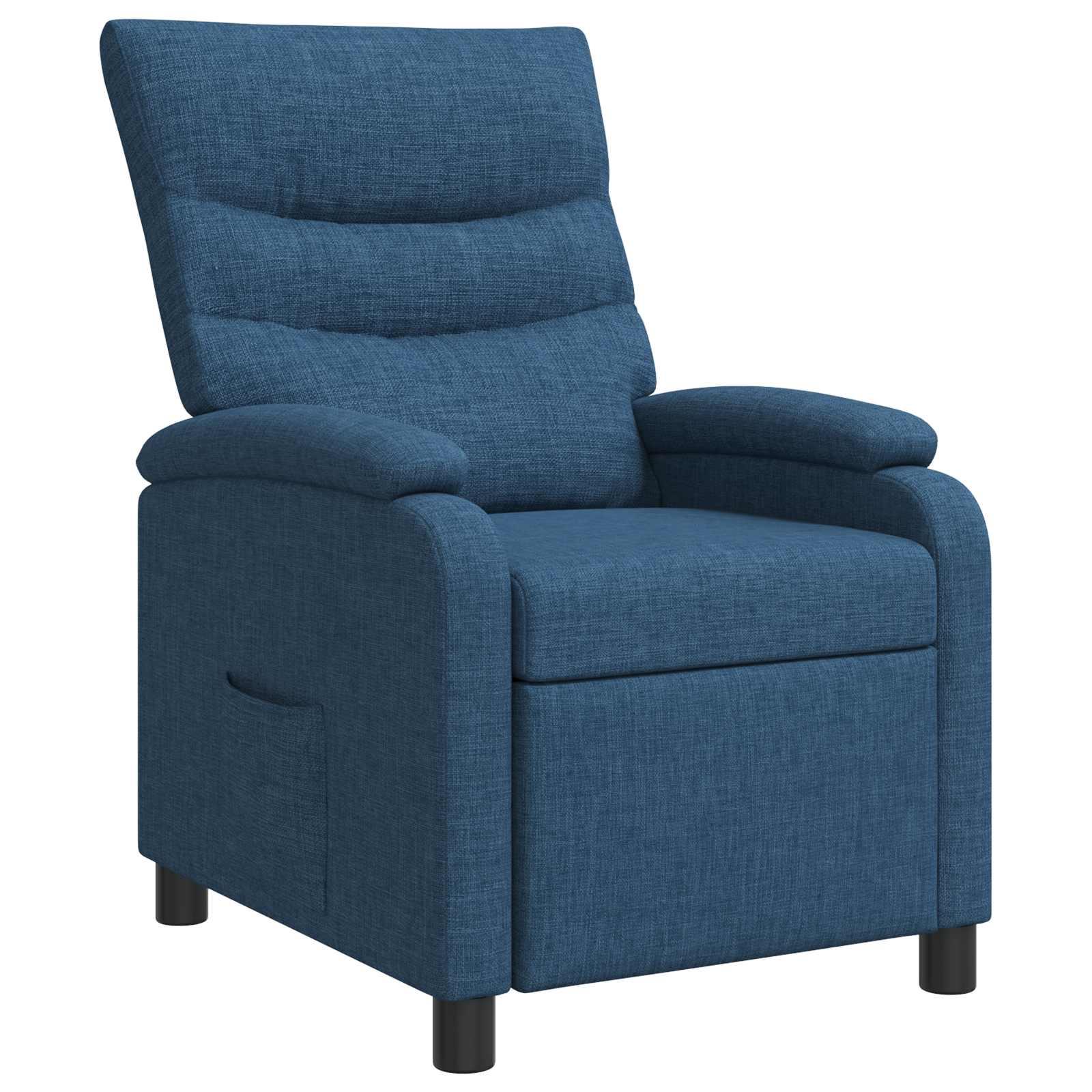 Recliner lænestol i blå stof med justerbar ryg
