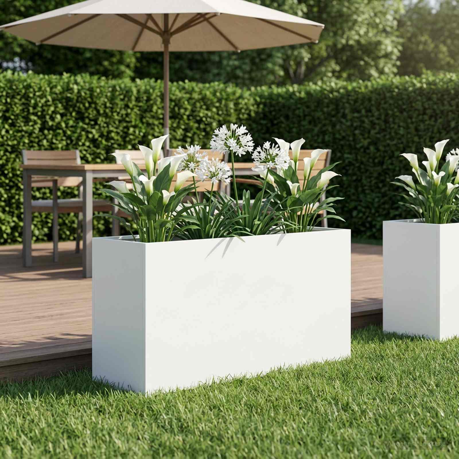 Have blomsterkrukke i hvid koldvalset stål 100 x 30 x 40 cm