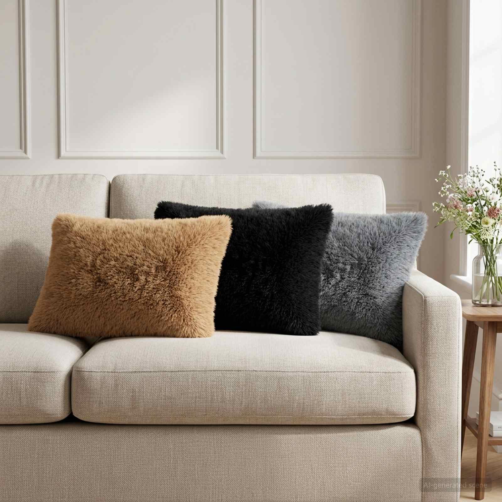 Pudebetræk 6 stk HEERLEN gråbrun 30 x 50 cm i PV fleece