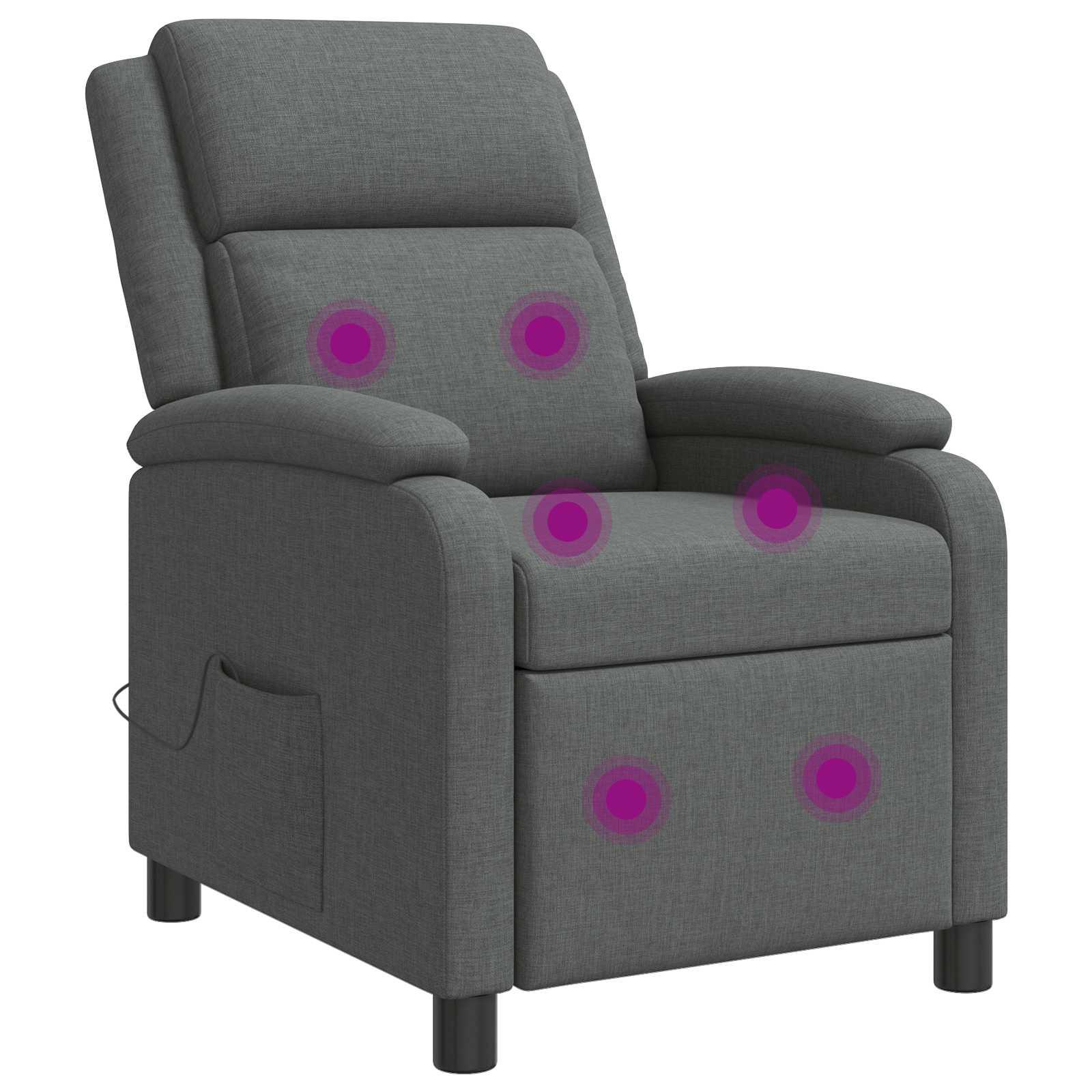 Massage lænestol i stof med reclinerfunktion og USB, mørkegrå