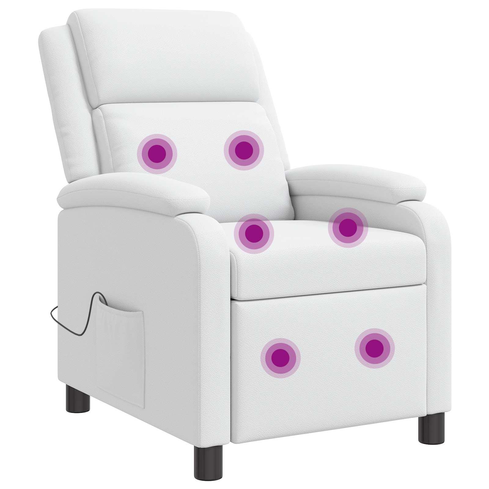 Massage lænestol i hvidt kunstlæder med recliner og massage