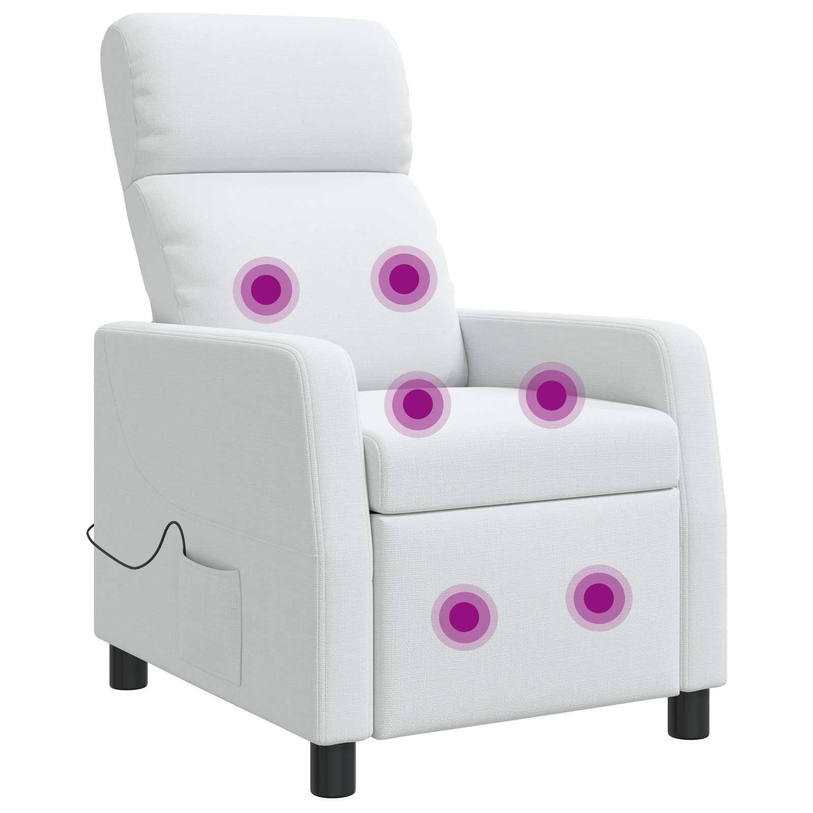 Massage lænestol i hvidt stof med recliner og 6 massagepunkter