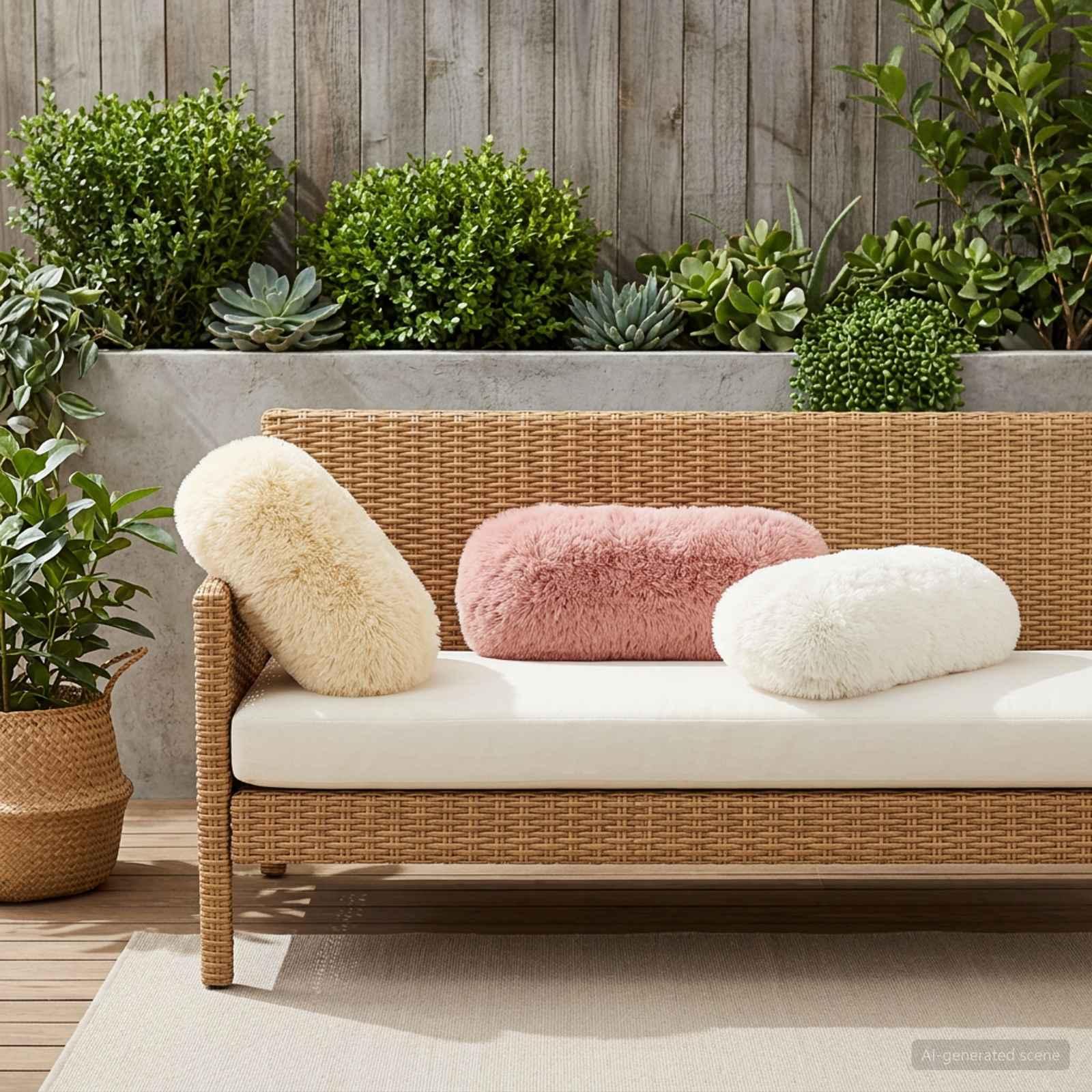 Pudebetræk 2 stk HEERLEN cremefarvet Ø 15 x 40 cm i PV fleece