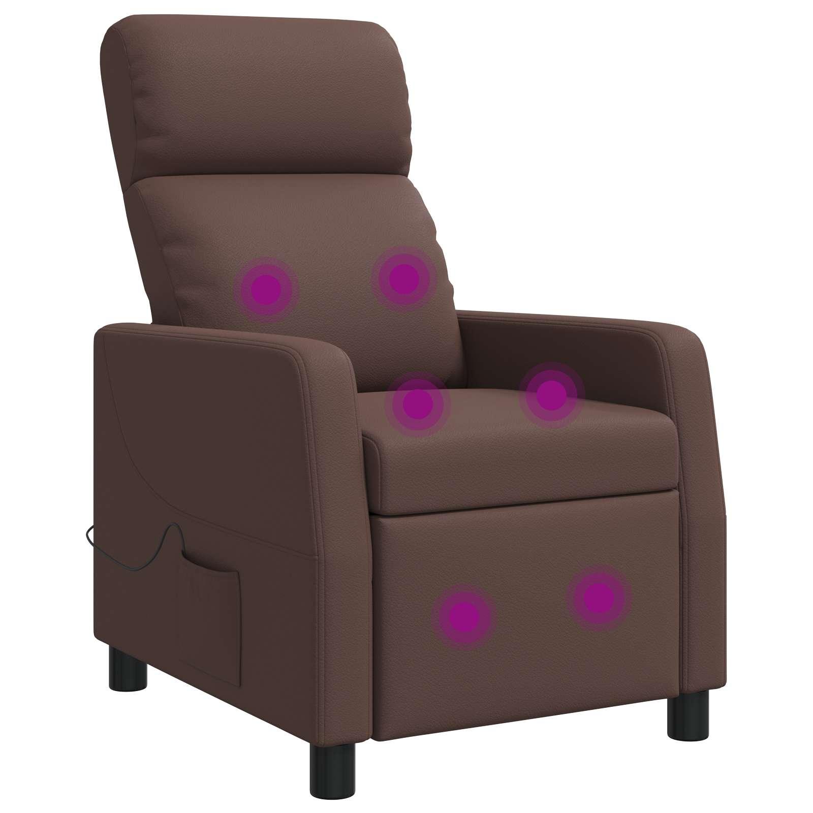Massage lænestol i brun kunstlæder med reclinerfunktion