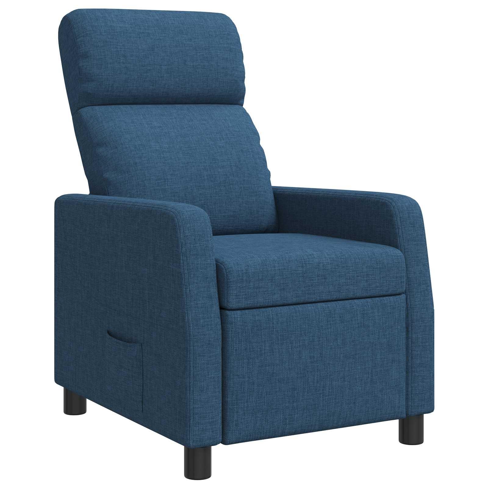 Recliner lænestol i blå stof med justerbar ryglæn