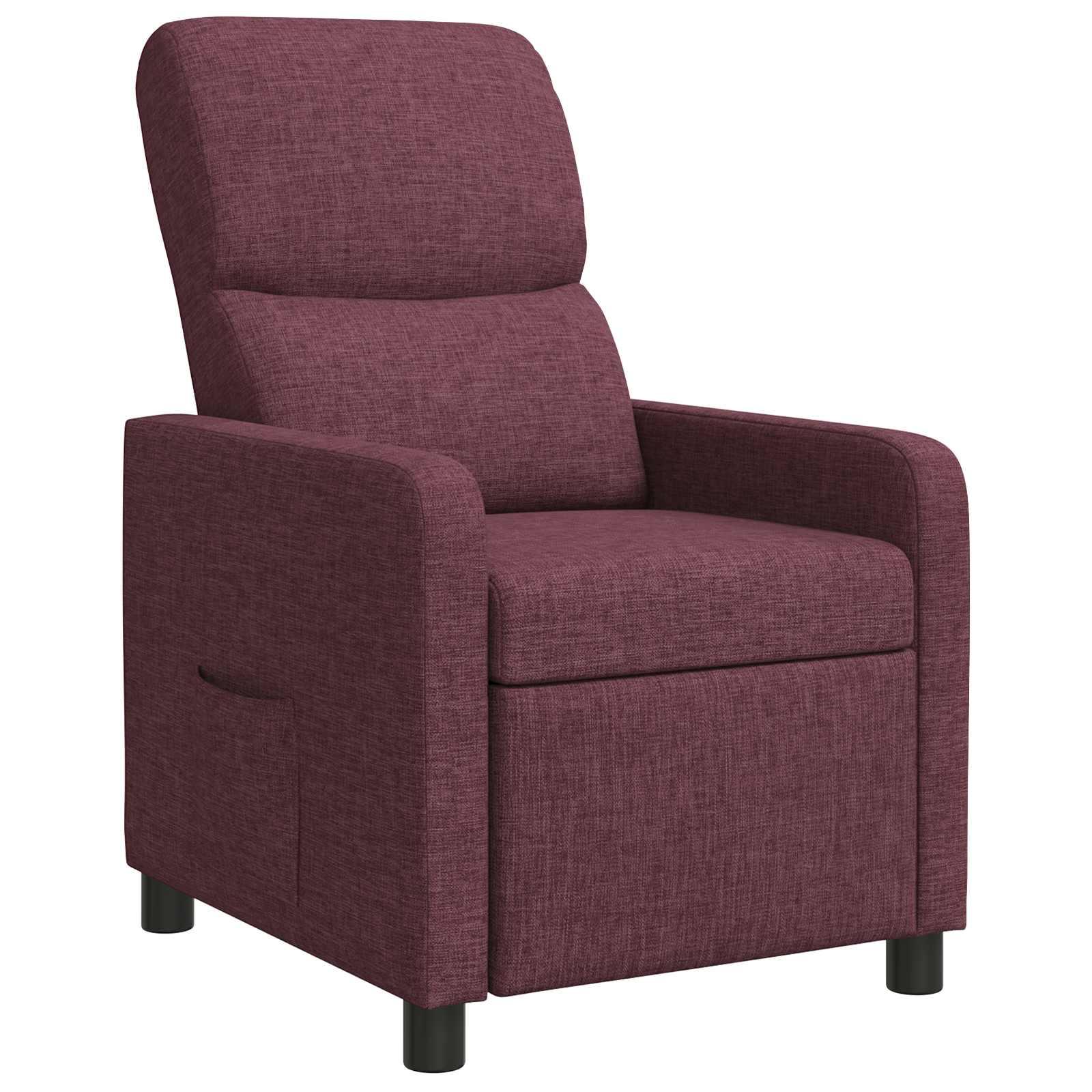 Recliner lænestol i lilla stof med massage og fjernbetjening
