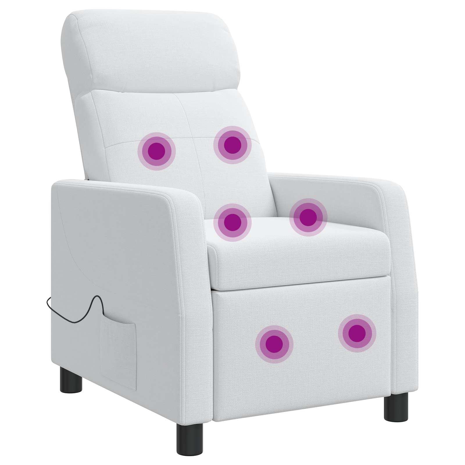 Massage lænestol i hvidt stof med recliner og 6 massagepunkter