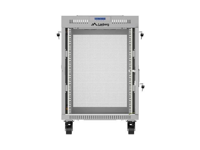 Lanberg 19" gulvskab 15U 60 × 60 cm grå med perforeret dør og LCD