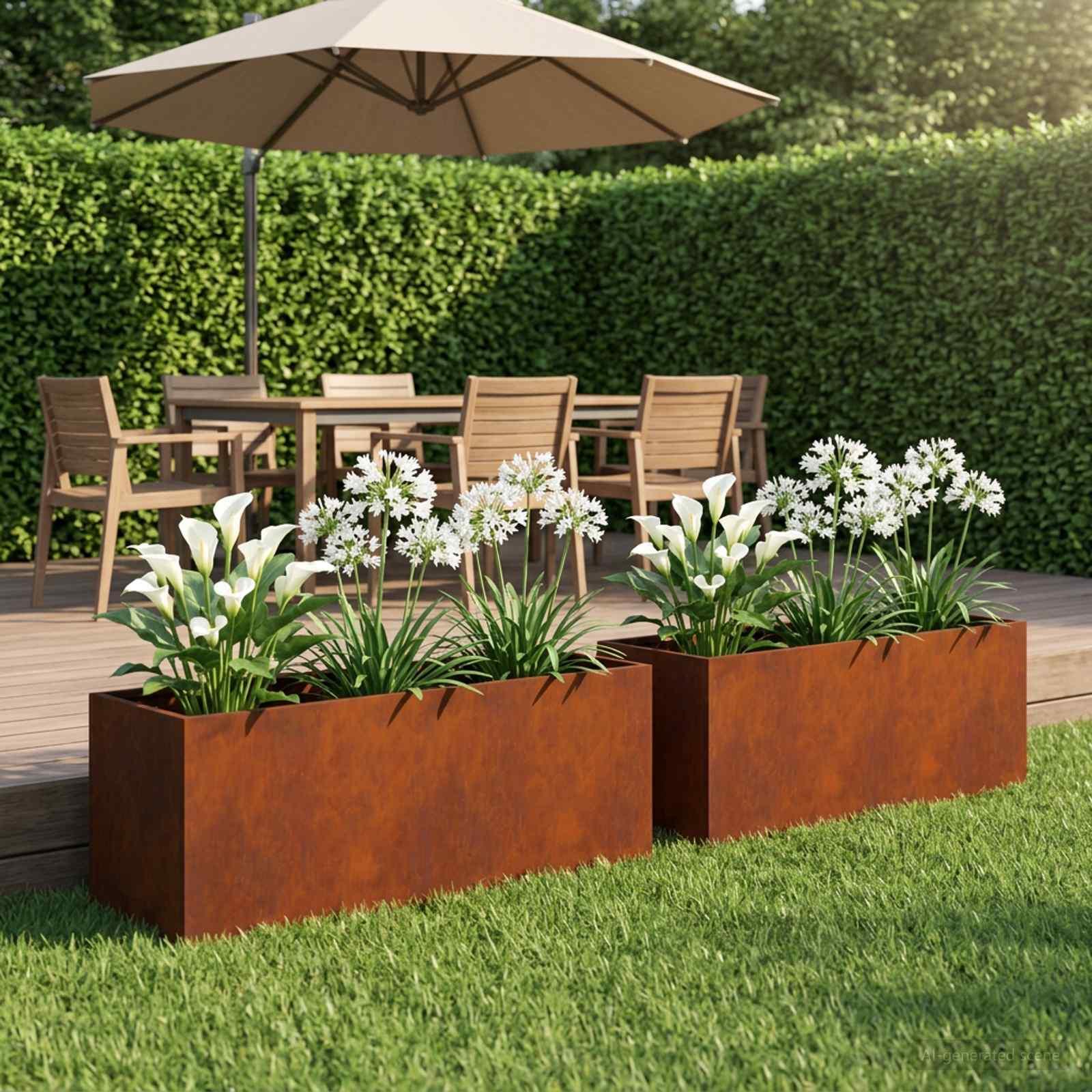 Blomsterkrukke 2 stk. i cortenstål 80 x 30 x 30 cm - rusten plantekasse